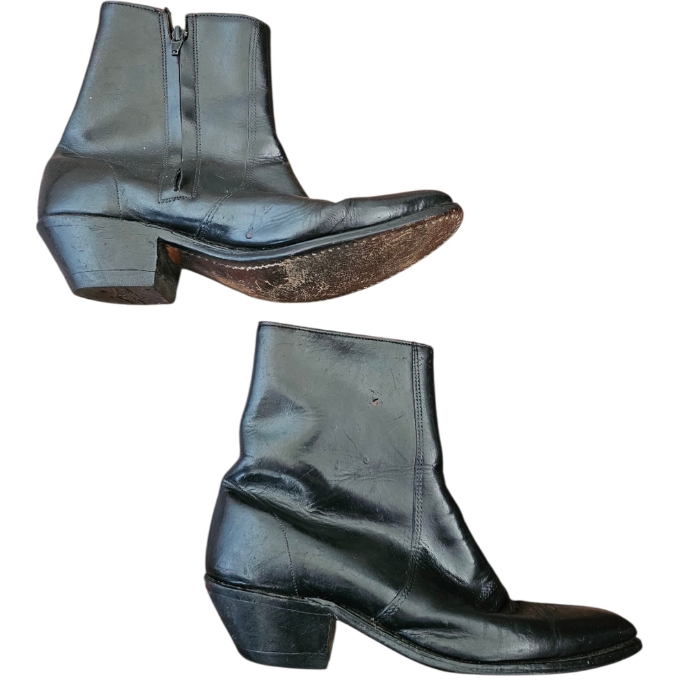 Cat's Paw VTG Cowboy Western Zip Black Leather(OutsideInside) Men's Boots Sz 8.5